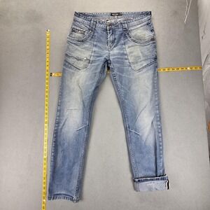 Selvedge Jeans Mens Blue Cars Light Wash Slim Whiskers Honeycomb Fits 34x32